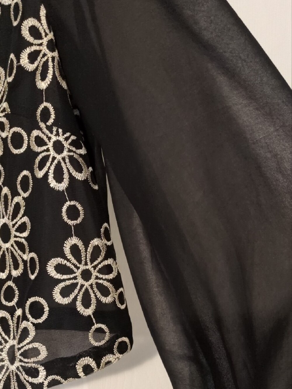 Suzy Shier Black Blouse with Ivory Floral Embroidery - Picture 2 of 7